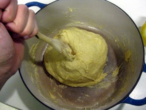 mixing of dough for buchty