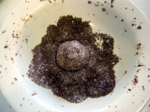 rum ball in chocolate mixture