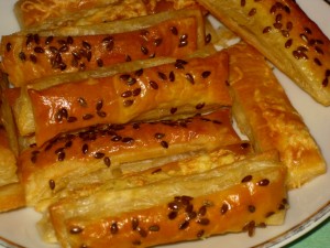 salty sticks from flaky pastry dough