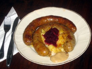 typical zabijacka platter: home made sausage and jaternica (hurka)