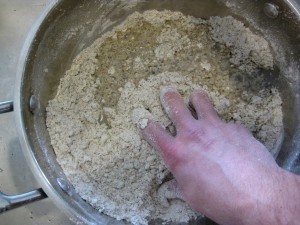mixing all ingredients by hand