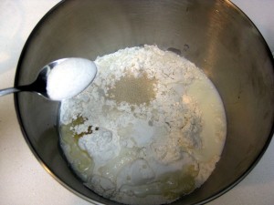 flour and yeast in a container