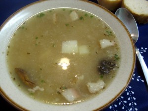 potato soup zemiakova polievka with bacon and mushrooms