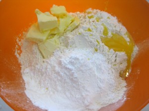 ingredients for dough in a bowl