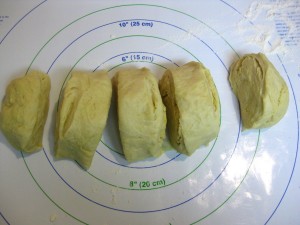dough cut into five pieces