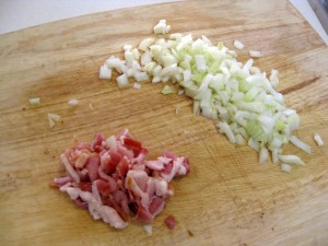 chopped onion and bacon