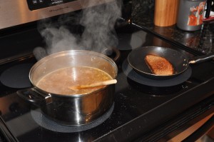 cooking soup and making toast
