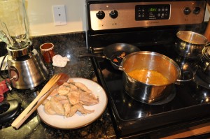 chicken sauce ready and chicken removed from the pot