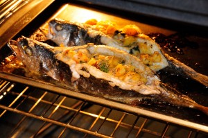 finished baked stuff trout