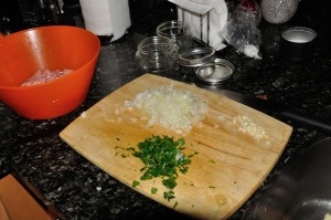 chopped onion, garlic, and parsley