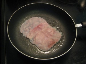 three slices of ham