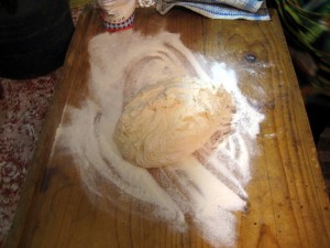 dough on wooden board