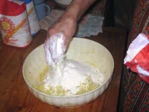 add flour and salt to make lokse