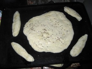 flat bread and rolls ready for baking