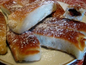 Slovak baked buns filled with plum jam, pecene buchty