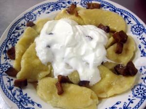 Traditional Slovak bryndza pierogi, bryndzove pirohy