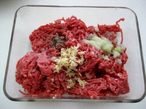meat with seasoned with onion, garlic, pepper and salt