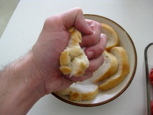 squeezing out milk and water out of bread