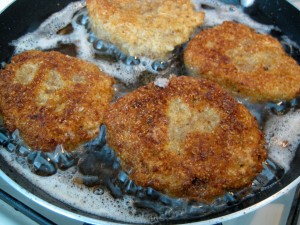 frying Slovak hamburger patties until golden brown