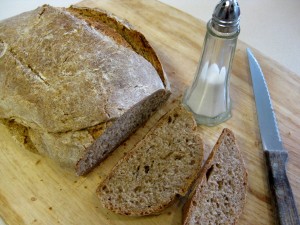 home-baked rye bread with salt