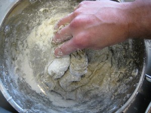 kneading bread, fold over