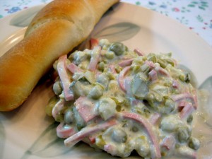 parisian salad with home baked bread roll