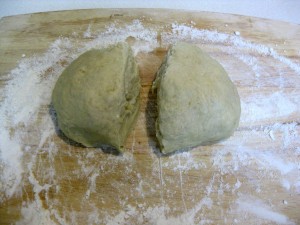 dough cut in half