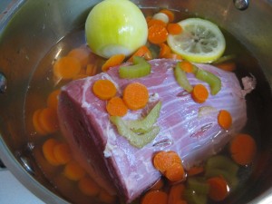 bacon meat in vegetable soup
