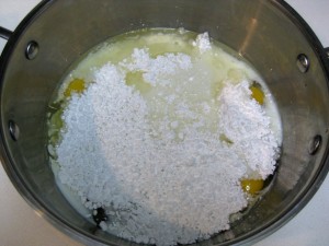 oil milk sugar mixed with eggs