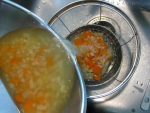 straining vegetables