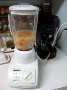 blending vegetables for sauce