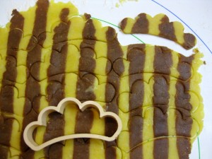 cutting out striped cookies