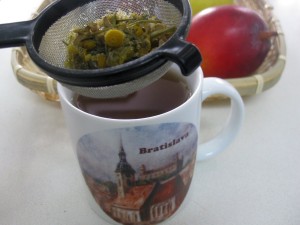 straining chamomile tea