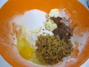 ingredients for cocoa Madeleine walnut shells