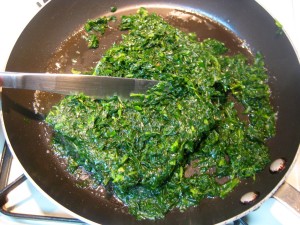 melt butter and stew the spinach