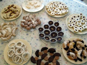 table of full of various Slovak Christmas cookies
