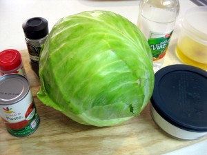 cooking ingredients for red cabbage soup