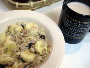 healthy breakfast hot banana raisin oatmeal