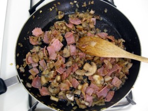 mushroom onion bacon ham mix