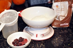 weighing sifted flour