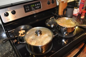 chicken stewing in a pot