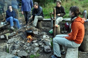 hiking group with fire at ramza