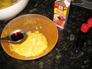 red food coloring and dough