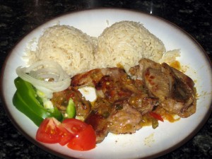 slovak ribs with rice and vegetables