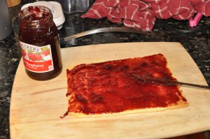 joining cake layers with raspberry jam