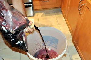 pouring in wine juice