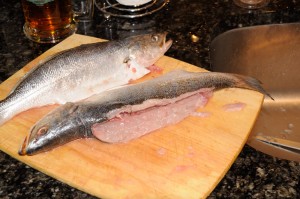 trout sliced near the spine