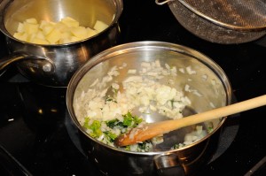 preparing stuffing for trout